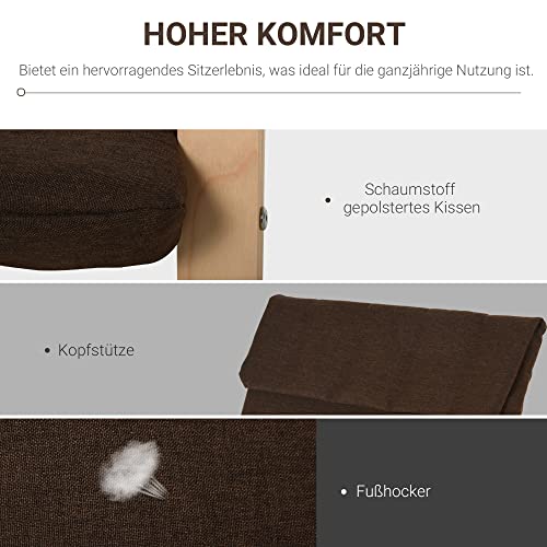 HOMCOM Relaxsessel Ruhesessel Relaxstuhl mit Armlehne Leinenbezug Holzgestell Braun - 4