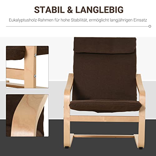 HOMCOM Relaxsessel Ruhesessel Relaxstuhl mit Armlehne Leinenbezug Holzgestell Braun - 5