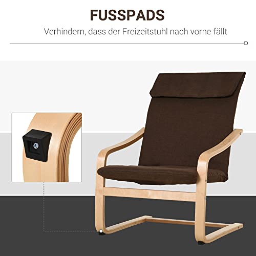 HOMCOM Relaxsessel Ruhesessel Relaxstuhl mit Armlehne Leinenbezug Holzgestell Braun - 6