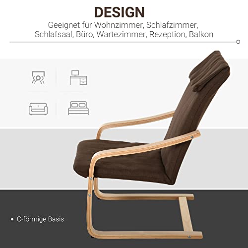 HOMCOM Relaxsessel Ruhesessel Relaxstuhl mit Armlehne Leinenbezug Holzgestell Braun - 7