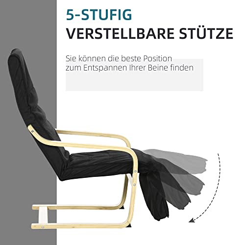 HOMCOM Relaxsessel Ruhesessel Relaxstuhl verstellbares Fußteil Auflage Holz Schwarz 66,5 x 81 x 100cm - 5