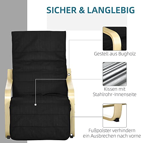 HOMCOM Relaxsessel Ruhesessel Relaxstuhl verstellbares Fußteil Auflage Holz Schwarz 66,5 x 81 x 100cm - 6