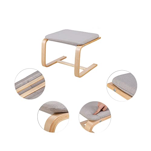 Relaxsessel mit Fußstütze, Ruhesessel mit Armlehne, Relaxstuhl mit Ottomane, Sessel Grau Armlehnensessel aus Birkenholz 66.5x69x96.5 cm - 2