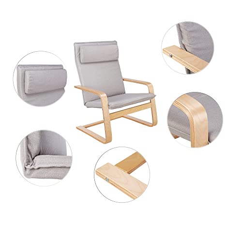 Relaxsessel mit Fußstütze, Ruhesessel mit Armlehne, Relaxstuhl mit Ottomane, Sessel Grau Armlehnensessel aus Birkenholz 66.5x69x96.5 cm - 3