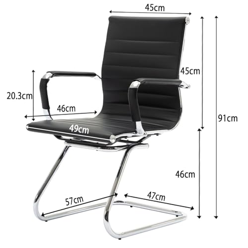 Ya-Home Konferenzstuhl aus Kunstleder Freischwinger Schwingstuhl mit Armlehne Moderner Besucherstuhl mit Chromgestell,2 Stück(Schwarz) - 2