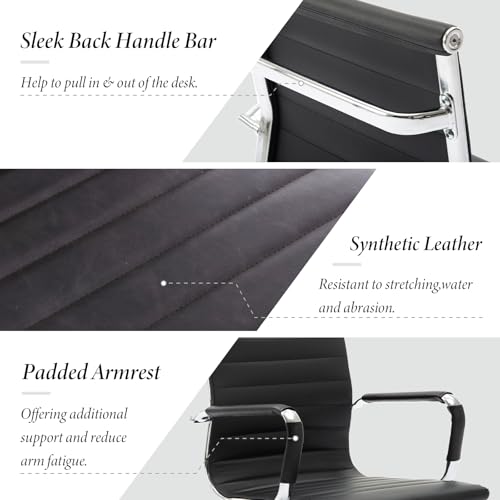 Ya-Home Konferenzstuhl aus Kunstleder Freischwinger Schwingstuhl mit Armlehne Moderner Besucherstuhl mit Chromgestell,2 Stück(Schwarz) - 3