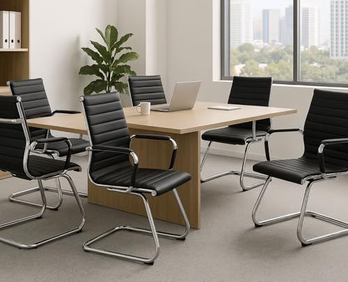 Ya-Home Konferenzstuhl aus Kunstleder Freischwinger Schwingstuhl mit Armlehne Moderner Besucherstuhl mit Chromgestell,2 Stück(Schwarz) - 5