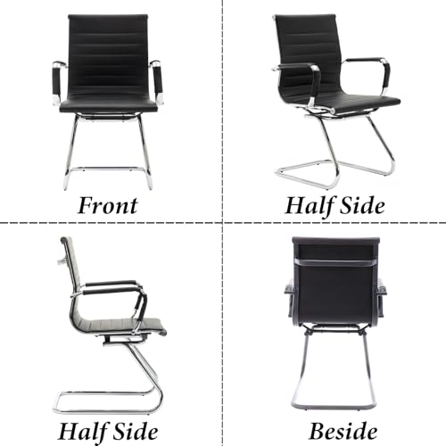 Ya-Home Konferenzstuhl aus Kunstleder Freischwinger Schwingstuhl mit Armlehne Moderner Besucherstuhl mit Chromgestell,2 Stück(Schwarz) - 6