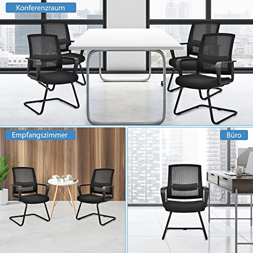 COSTWAY Freischwinger Stuhl, Schwingstuhl mit Armlehne, Konferenzstuhl, Bürostuhl, Computerstuhl bis 136kg belastbar, Besucherstuhl für Büro, Konferenzraum, Arbeitszimmer - 9