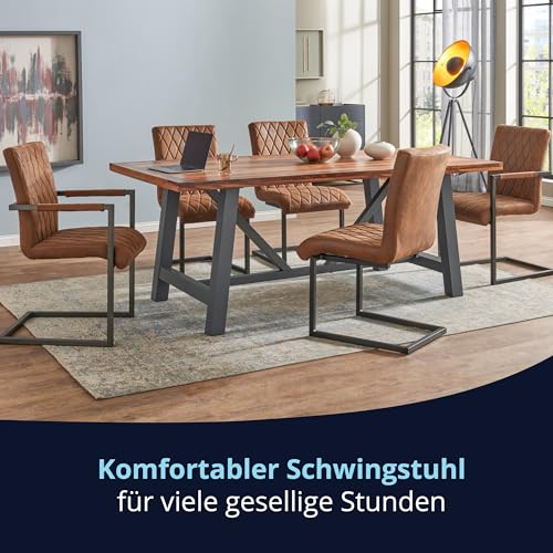KHG Esszimmerstuhl mit Armlehnen Bezug aus Mikrofaser braun | Freischwinger in Wildleder Optik bis 110 kg - Küchenstuhl, Schwingstuhl, Polsterstuhl mit Schaumstofffüllung und Wellenfederung - 3