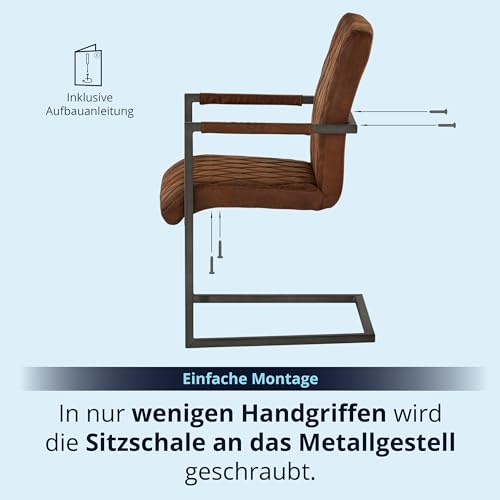 KHG Esszimmerstuhl mit Armlehnen Bezug aus Mikrofaser braun | Freischwinger in Wildleder Optik bis 110 kg - Küchenstuhl, Schwingstuhl, Polsterstuhl mit Schaumstofffüllung und Wellenfederung - 7