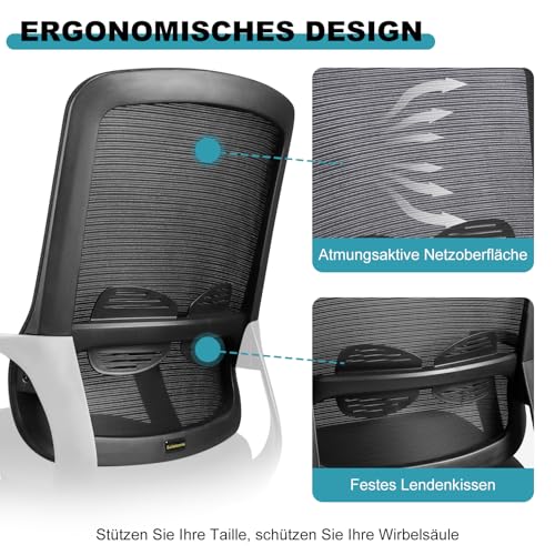 Eucladoceros Freischwinger Stühle,Konferenzstuhl,Bürostühle mit Armlehne und Lendenwirbelstütze,Ergonomische Besucherstuhl für Home Konferenzraum Schlafzimmer(1, Schwarz, 62x50x103cm) - 3