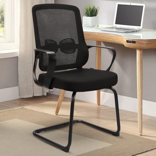 Eucladoceros Freischwinger Stühle,Konferenzstuhl,Bürostühle mit Armlehne und Lendenwirbelstütze,Ergonomische Besucherstuhl für Home Konferenzraum Schlafzimmer(1, Schwarz, 62x50x103cm) - 7