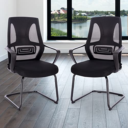 SVITA Delta 2er-Set Besucherstuhl Konferenzstühle Freischwinger mit Armlehnen Schwarz - 2