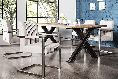 invicta INTERIOR Freischwinger Stuhl Big Aston Stone grau Federkern mit Armlehne Edelstahl Gestell Esszimmerstuhl Stuhl - 2