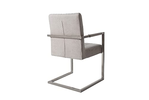 invicta INTERIOR Freischwinger Stuhl Big Aston Stone grau Federkern mit Armlehne Edelstahl Gestell Esszimmerstuhl Stuhl - 7