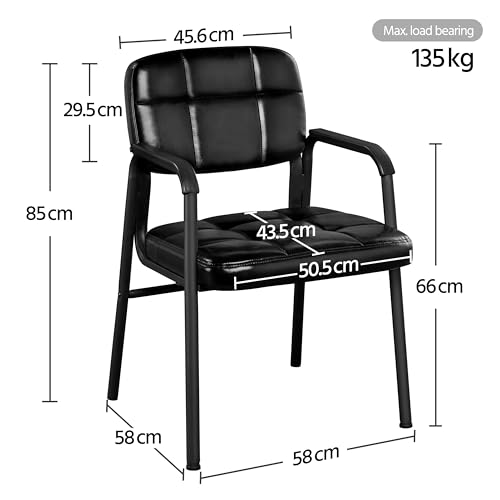 Yaheetech Besucherstühle Wartezimmerstühle Gästestühle mit Armlehne und Lehne, Konferenzraumstühle Wohnzimmerstuhl Polsterstuhl Esszimmerstuhl Kunstleder für Wohnzimmer, 2 Stück Schwarz - 3