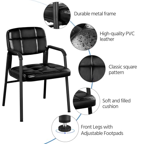 Yaheetech Besucherstühle Wartezimmerstühle Gästestühle mit Armlehne und Lehne, Konferenzraumstühle Wohnzimmerstuhl Polsterstuhl Esszimmerstuhl Kunstleder für Wohnzimmer, 2 Stück Schwarz - 6