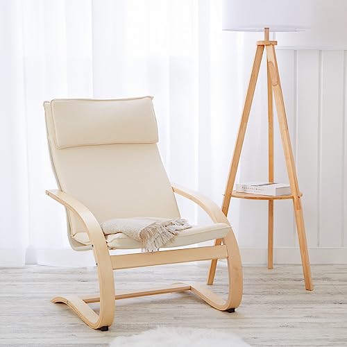 Homestyle4u 2404, Relaxsessel Schwingstuhl mit Armlehne Schwingsessel Wohnzimmer Relax Stuhl Bezug Beige Creme - 2