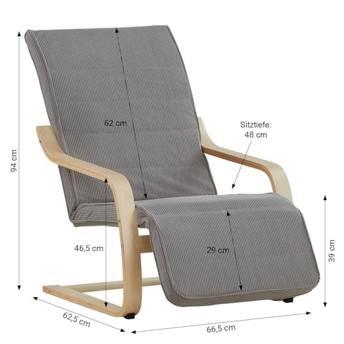 Homestyle4u 2636, Stuhl Relaxsessel mit Liegefunktion Schwingsessel Grau mit Armlehne Relaxstuhl Holz Wohnzimmer - 2