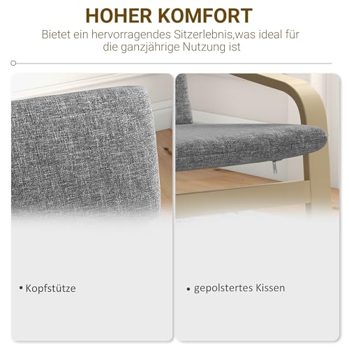 HOMCOM Relaxsessel, Ruhesessel, Relaxstuhl mit Leinenoptik, Schwingstuhl, Esszimmerstuhl mit Kopfkissen für Wohnzimmer, Birkenholz 66,5 x 80 x 99cm, Dunkelgrau - 6