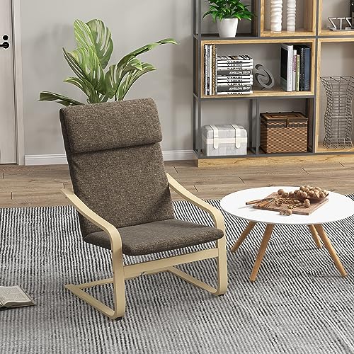 HOMCOM Relaxstuhl, Relaxsessel mit Kopfkissen, Ruhesessel, Schwingstuhl mit Leinenoptik für Wohnzimmer, Braun - 2