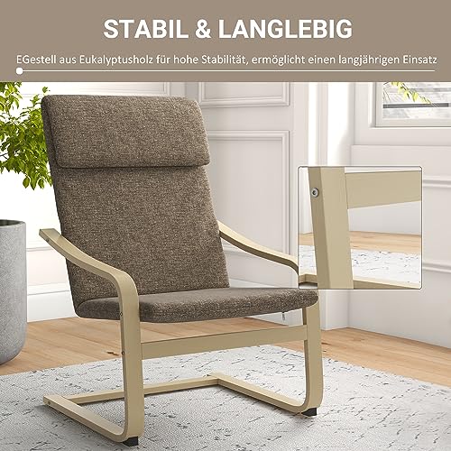 HOMCOM Relaxstuhl, Esszimmerstuhl, Relaxsessel mit Kopfkissen, Ruhesessel, Schwingstuhl mit Leinenoptik für Wohnzimmer, 65 x 69 x 98cm, Braun - 4