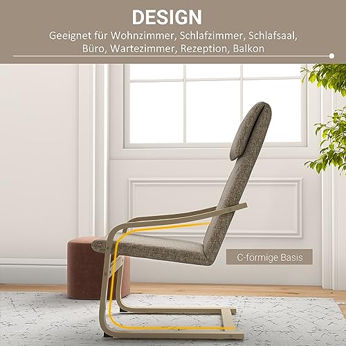HOMCOM Relaxstuhl, Esszimmerstuhl, Relaxsessel mit Kopfkissen, Ruhesessel, Schwingstuhl mit Leinenoptik für Wohnzimmer, 65 x 69 x 98cm, Braun - 5