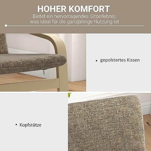 HOMCOM Relaxstuhl, Esszimmerstuhl, Relaxsessel mit Kopfkissen, Ruhesessel, Schwingstuhl mit Leinenoptik für Wohnzimmer, 65 x 69 x 98cm, Braun - 6