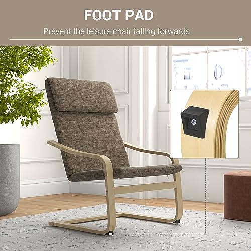 HOMCOM Relaxstuhl, Esszimmerstuhl, Relaxsessel mit Kopfkissen, Ruhesessel, Schwingstuhl mit Leinenoptik für Wohnzimmer, 65 x 69 x 98cm, Braun - 7