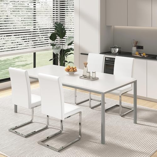 WOLTU Esszimmerstühle 2er Set, Schwingstuhl, Freischwinger Stuhl, Küchenstuhl, Polsterstuhl, mit hoher Rückenlehne, Kunstleder, für Esszimmer Esstisch Küche Wohnzimmer Büro, Weiß, BH378ws-2 - 2