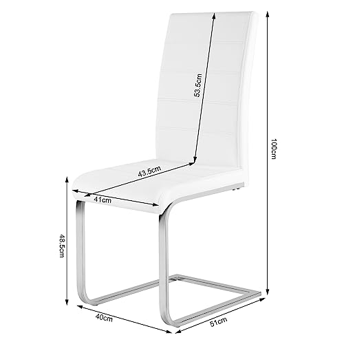 WOLTU Esszimmerstühle 2er Set, Schwingstuhl, Freischwinger Stuhl, Küchenstuhl, Polsterstuhl, mit hoher Rückenlehne, Kunstleder, für Esszimmer Esstisch Küche Wohnzimmer Büro, Weiß, BH378ws-2 - 3