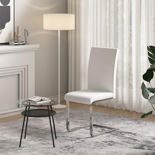 WOLTU Esszimmerstühle 2er Set, Schwingstuhl, Freischwinger Stuhl, Küchenstuhl, Polsterstuhl, mit hoher Rückenlehne, Kunstleder, für Esszimmer Esstisch Küche Wohnzimmer Büro, Weiß, BH378ws-2 - 4