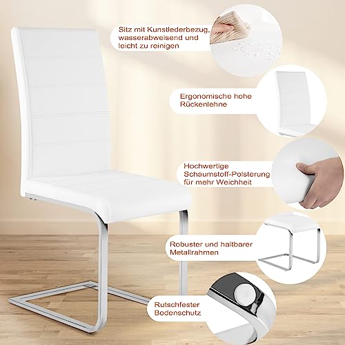 WOLTU Esszimmerstühle 2er Set, Schwingstuhl, Freischwinger Stuhl, Küchenstuhl, Polsterstuhl, mit hoher Rückenlehne, Kunstleder, für Esszimmer Esstisch Küche Wohnzimmer Büro, Weiß, BH378ws-2 - 5
