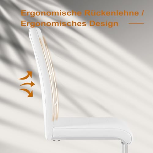 WOLTU Esszimmerstühle 2er Set, Schwingstuhl, Freischwinger Stuhl, Küchenstuhl, Polsterstuhl, mit hoher Rückenlehne, Kunstleder, für Esszimmer Esstisch Küche Wohnzimmer Büro, Weiß, BH378ws-2 - 7