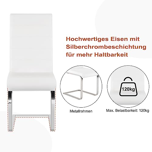 WOLTU Esszimmerstühle 2er Set, Schwingstuhl, Freischwinger Stuhl, Küchenstuhl, Polsterstuhl, mit hoher Rückenlehne, Kunstleder, für Esszimmer Esstisch Küche Wohnzimmer Büro, Weiß, BH378ws-2 - 8