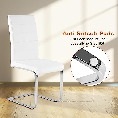 WOLTU Esszimmerstühle 2er Set, Schwingstuhl, Freischwinger Stuhl, Küchenstuhl, Polsterstuhl, mit hoher Rückenlehne, Kunstleder, für Esszimmer Esstisch Küche Wohnzimmer Büro, Weiß, BH378ws-2 - 9