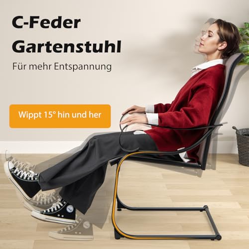 COSTWAY Gartenstühle 2er Set, Freischwinger Stühle mit hoher Rückenlehne & Sitzfläche aus Netzgewebe, Terrassenstühle, Schwingstühle, Outdoor-Stühle für Garten, Veranda, Poolbereich - 4