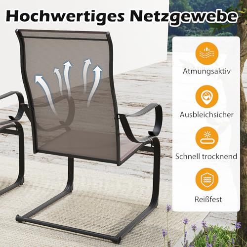 COSTWAY Gartenstühle 2er Set, Freischwinger Stühle mit hoher Rückenlehne & Sitzfläche aus Netzgewebe, Terrassenstühle, Schwingstühle, Outdoor-Stühle für Garten, Veranda, Poolbereich - 5