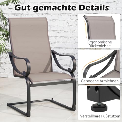 COSTWAY Gartenstühle 2er Set, Freischwinger Stühle mit hoher Rückenlehne & Sitzfläche aus Netzgewebe, Terrassenstühle, Schwingstühle, Outdoor-Stühle für Garten, Veranda, Poolbereich - 6