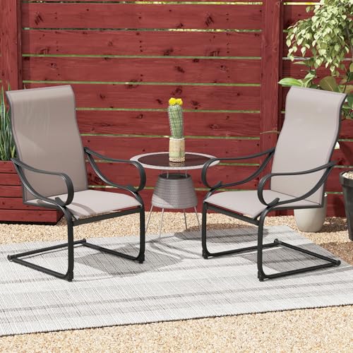 COSTWAY Gartenstühle 2er Set, Freischwinger Stühle mit hoher Rückenlehne & Sitzfläche aus Netzgewebe, Terrassenstühle, Schwingstühle, Outdoor-Stühle für Garten, Veranda, Poolbereich - 7