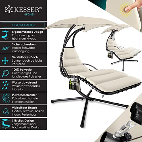 KESSER® Schwebeliege mit Sonnenschirm, Hängeliege, Sonnenliege H200, L194, B100 cm, Relaxliege, Schaukelliege Hängematte, bis 120 kg belastbar, Auflagen - Nackenkissen, Inkl. Tasche - 3