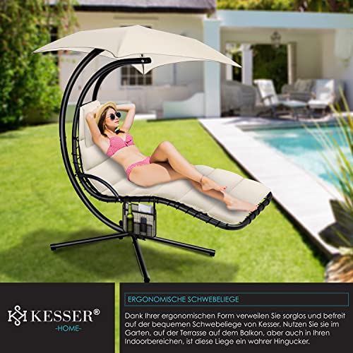 KESSER® Schwebeliege mit Sonnenschirm, Hängeliege, Sonnenliege H200, L194, B100 cm, Relaxliege, Schaukelliege Hängematte, bis 120 kg belastbar, Auflagen - Nackenkissen, Inkl. Tasche - 4