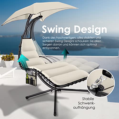 KESSER® Schwebeliege mit Sonnenschirm, Hängeliege, Sonnenliege H200, L194, B100 cm, Relaxliege, Schaukelliege Hängematte, bis 120 kg belastbar, Auflagen - Nackenkissen, Inkl. Tasche - 5
