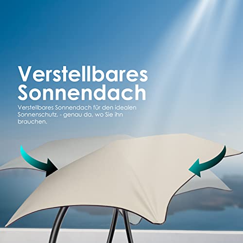 KESSER® Schwebeliege mit Sonnenschirm, Hängeliege, Sonnenliege H200, L194, B100 cm, Relaxliege, Schaukelliege Hängematte, bis 120 kg belastbar, Auflagen - Nackenkissen, Inkl. Tasche - 6