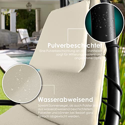 KESSER® Schwebeliege mit Sonnenschirm, Hängeliege, Sonnenliege H200, L194, B100 cm, Relaxliege, Schaukelliege Hängematte, bis 120 kg belastbar, Auflagen - Nackenkissen, Inkl. Tasche - 7