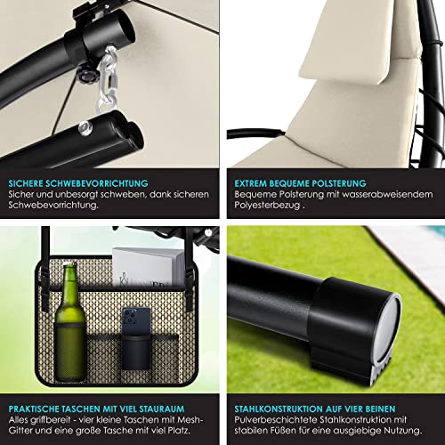KESSER® Schwebeliege mit Sonnenschirm, Hängeliege, Sonnenliege H200, L194, B100 cm, Relaxliege, Schaukelliege Hängematte, bis 120 kg belastbar, Auflagen - Nackenkissen, Inkl. Tasche - 9
