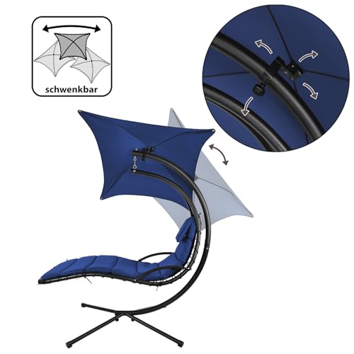 Montafox Schwebeliege Sonnenliege mit Sonnendach Hängeliege belastbar bis 150 kg inkl. Polsterauflage, Nackenkissen, Farbe:Saphirblau - 4