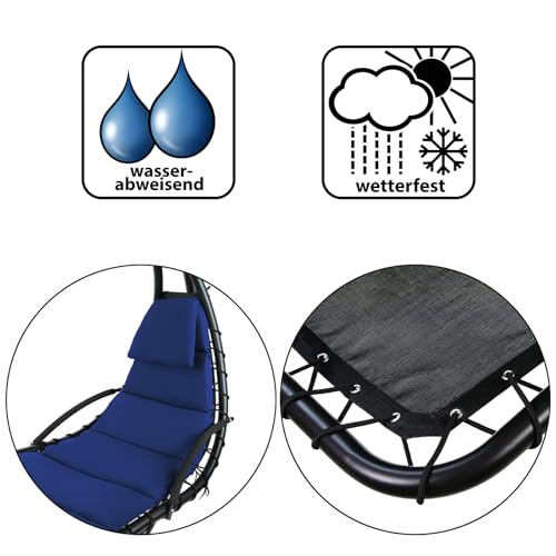 Montafox Schwebeliege Sonnenliege mit Sonnendach Hängeliege belastbar bis 150 kg inkl. Polsterauflage, Nackenkissen, Farbe:Saphirblau - 5