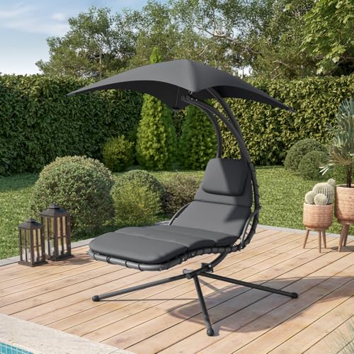 STEELSØN Schwebeliege Nyria, Hängeliege mit Gestell, Hängesessel inkl. Polsterauflage für Garten, Terrasse und Balkon, Schaukelliege, Schwingliege mit Sonnendach - 2
